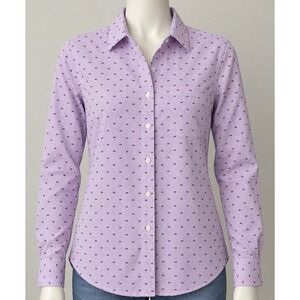 Gap Perfect Shirt Womens Medium Purple White Striped Bow Print Button Down Top